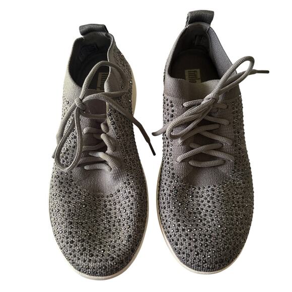 FitFlop UBERKNIT Slip-On Gray Pewter Rhinestone F-Sporty Sneakers Size‎ 5 - Picture 1 of 7